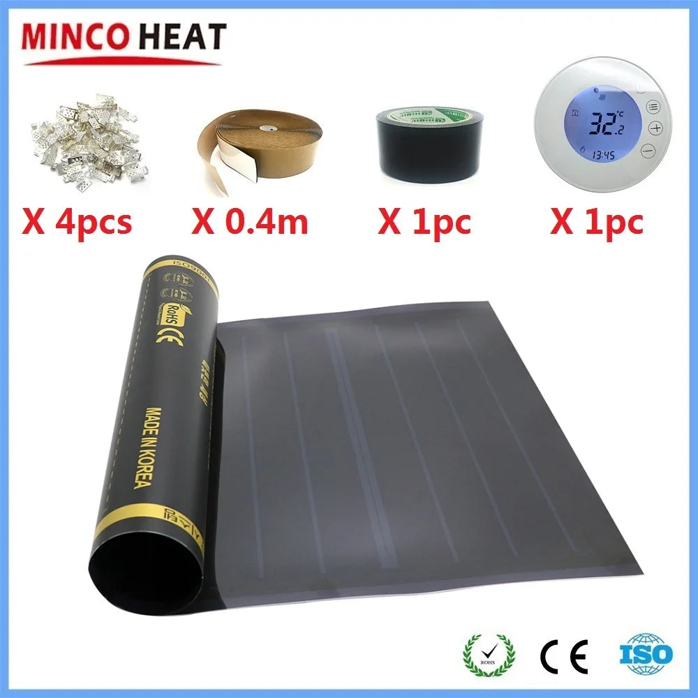 50cmX4m 2m2 Infrared Graphene PTC Heating Film Warm Floor Mat With WiFi Thermostat Temperature Controller