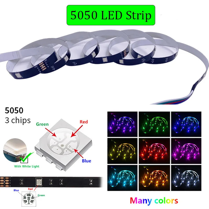 LED Strip Lights 3AA Battery 5V 5050SMD Flexible RGB RibbonLed Light For Room Vanity,Computer,Wine Cabinet,Wardrobe