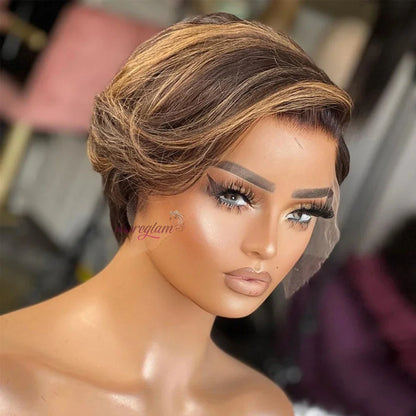 Short Bob Wig Pixie Cut Wig Straight Human Hair Wigs 13x4 Transparent Lace Fronta Wig For Women Highlight Straight Pixie Cut Wig