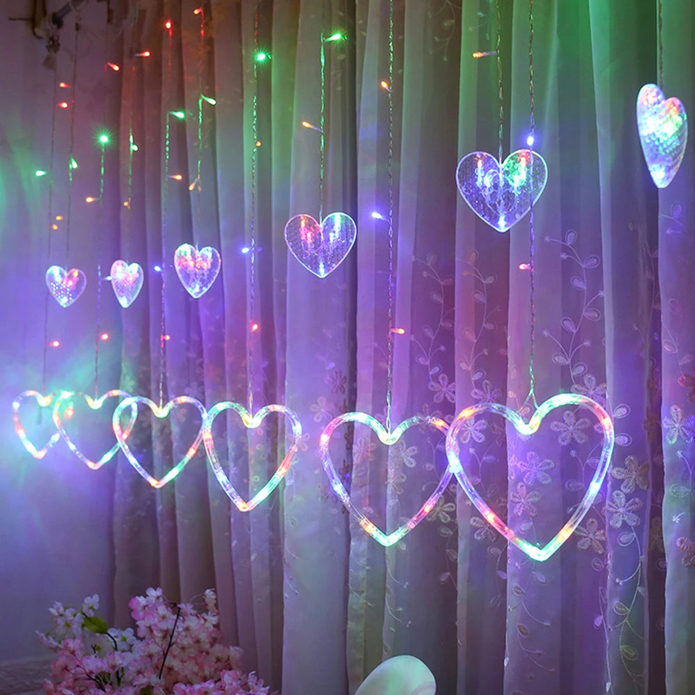 3.5M Curtain Garland Heart-shaped LED Fairy String Lights 220V/110V For Valentine Day Bedroom Christmas Wedding Party Decoration