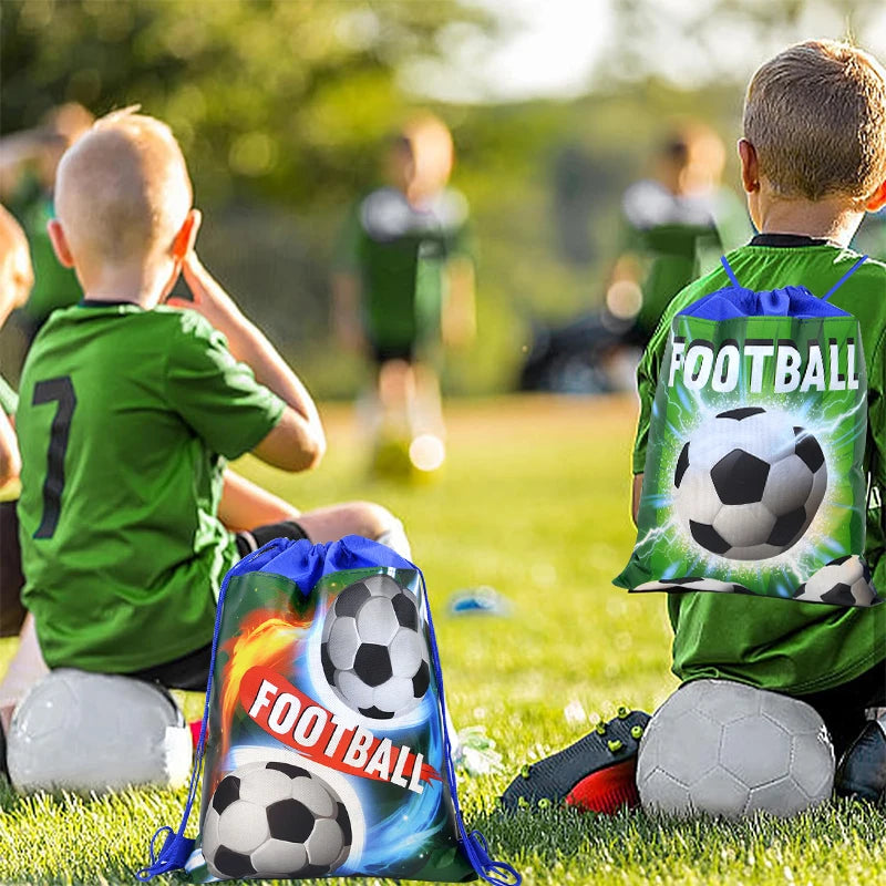 3/10pcs Football Non-woven Gifts Bag Soccer Birthday Candy Packing Snacks Storage Bags Drawstring Backpack For Kids Sports Party