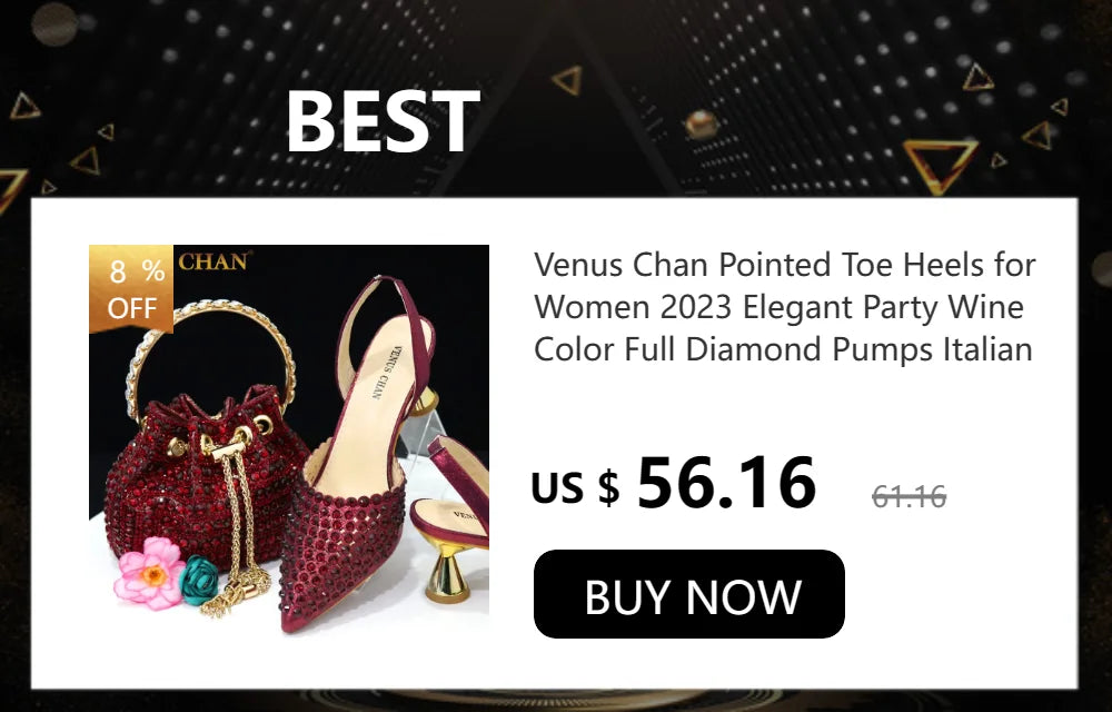 Venus Chan-Nigerian Heel Party for Women Shoes and Bag Set Champagne Colour Rhinestone Handbag Italian Design Wedding INS 2024