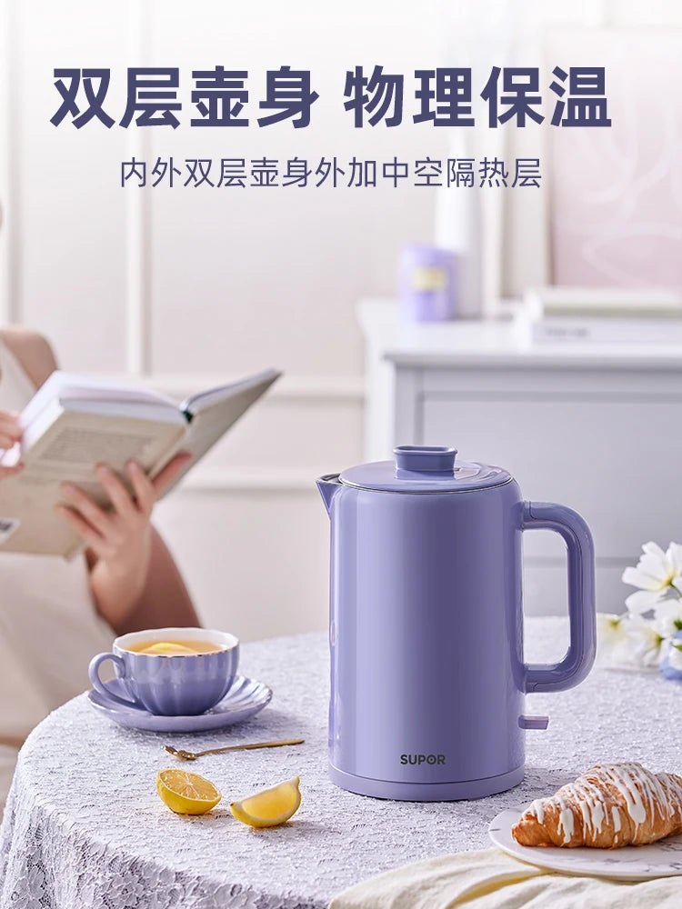 Purple Electric Kettle Boiling Water 304Stainless Steel Automatic Power Antidry Double anti-scald 1500w 1.5L