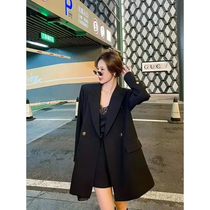 Black Embroidered Blazer Women's Spring Autumn New Korean Version Loose Niche Design Casual Temperament Suit Comfortable 2025