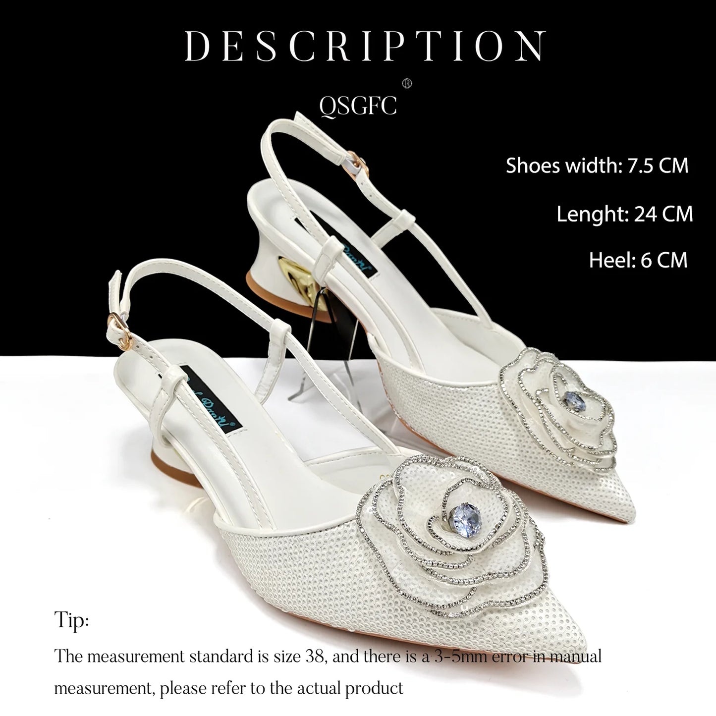 New Arrival Elegant Full of Rhinestone Flower Design Style White Color Party Wedding Pointed Toe Women Shoes and Bag Set