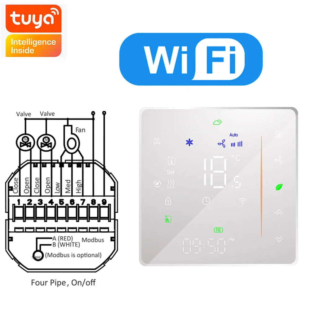 Tuya ZigBee Digital Display Smart Temperature Controller Hvac Thermostat 3 Speed Heating Cooling for Air Conditioning Controller