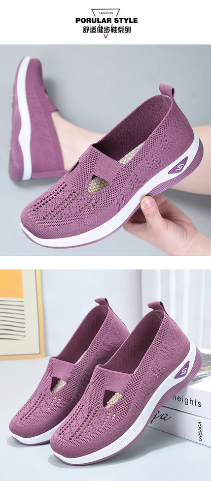 Women's shoes, breathable and comfortable in spring and summer, single shoes for mothers, soft soles, casual blue mesh shoes