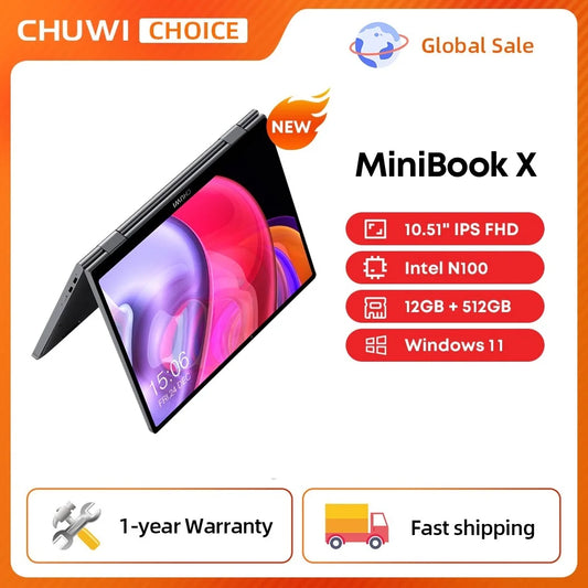 CHUWI MiniBook X Laptop Tablet 2 In 1 Intel N100 / N150 10.51" FHD IPS Screen 12GB LPDDR5 512G SSD Windows 11 Notebook 1200*1920