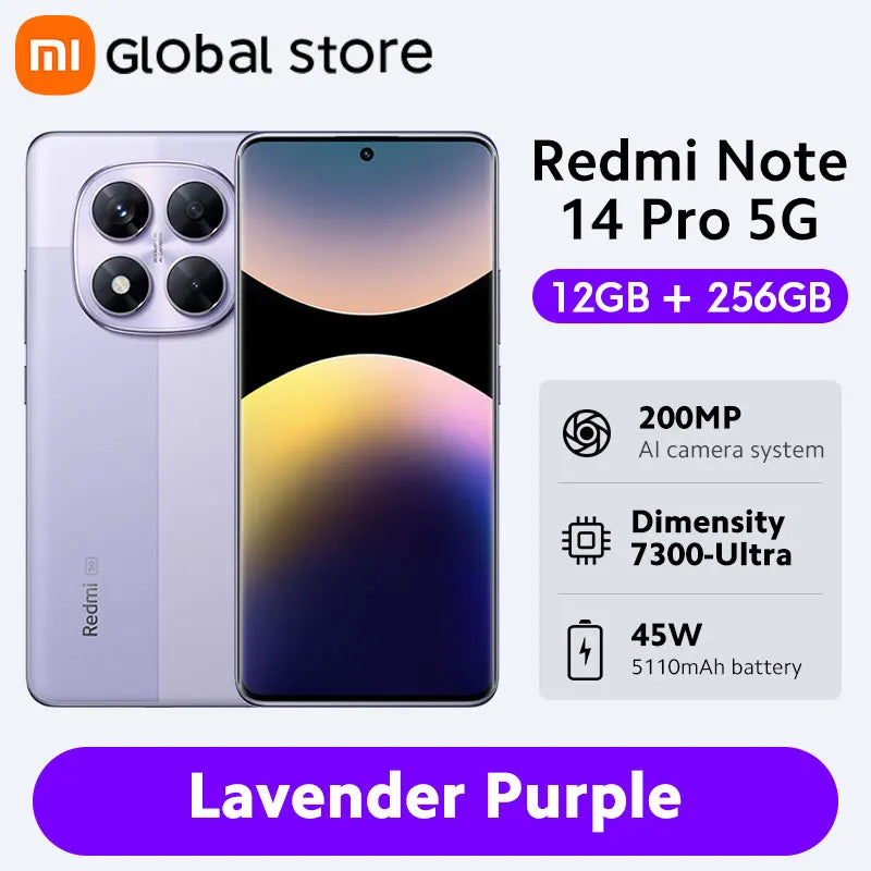 Global Version Redmi Note 14 Pro 5G Smartphone MediaTek Dimensity 7300-Ultra 200MP AI Camera 5110mAh 6.67" AMOLED 45W Charging