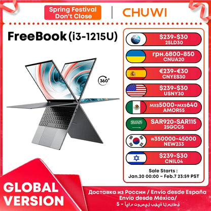 CHUWI FreeBook Laptop i3-1215U / N100 Processor 13.5" IPS Screen 2 In 1 Laptop Tablet PC 12GB RAM 512GB SSD Support Stylus