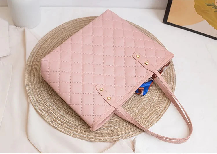 Large Capacity Lingge Embroidery Bag New Trendy Simple Scarf Tote Bag Hot Selling One Shoulder Bucket Bag Bags for Women