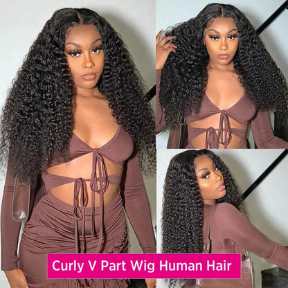 Kinky Curly U Part Human Hair Wig V Part Human Hair Wig No Leave Out No Glue Machine Made Deep Curly Human Hair Wig for Women