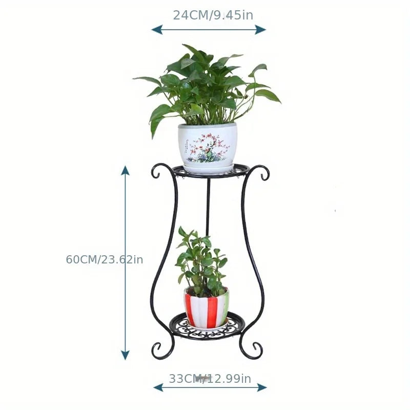 1pc Simple yet Stylish Double-Layer European-Style Flower Rack - Multi-Functional Floor-to-Ceiling Plant Shelf for Indoor and