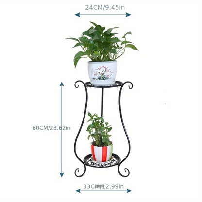 1pc Simple yet Stylish Double-Layer European-Style Flower Rack - Multi-Functional Floor-to-Ceiling Plant Shelf for Indoor and