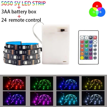 LED Strip Lights 3AA Battery 5V 5050SMD Flexible RGB RibbonLed Light For Room Vanity,Computer,Wine Cabinet,Wardrobe