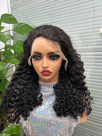 10-20 Inch 13x4 Lace Frontal Hair Wigs Curly Brazilian Remy Human Hair Wigs Natural Bouncy 300% Density Hair Wig for Black Women