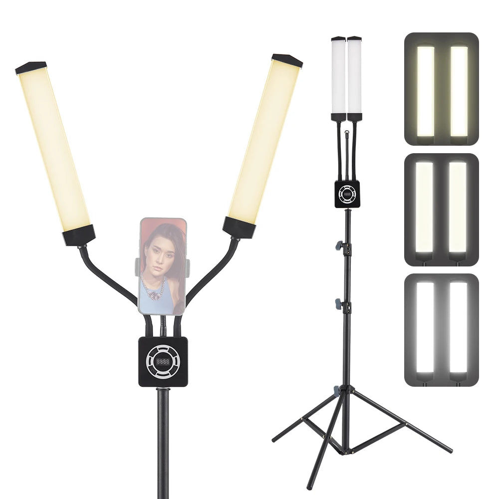 Flexible 4-Arms/Dual-arm LED Video Light Photography Fill Light 3200K-5600K with Metal Light Stand for Makeup Live Streaming