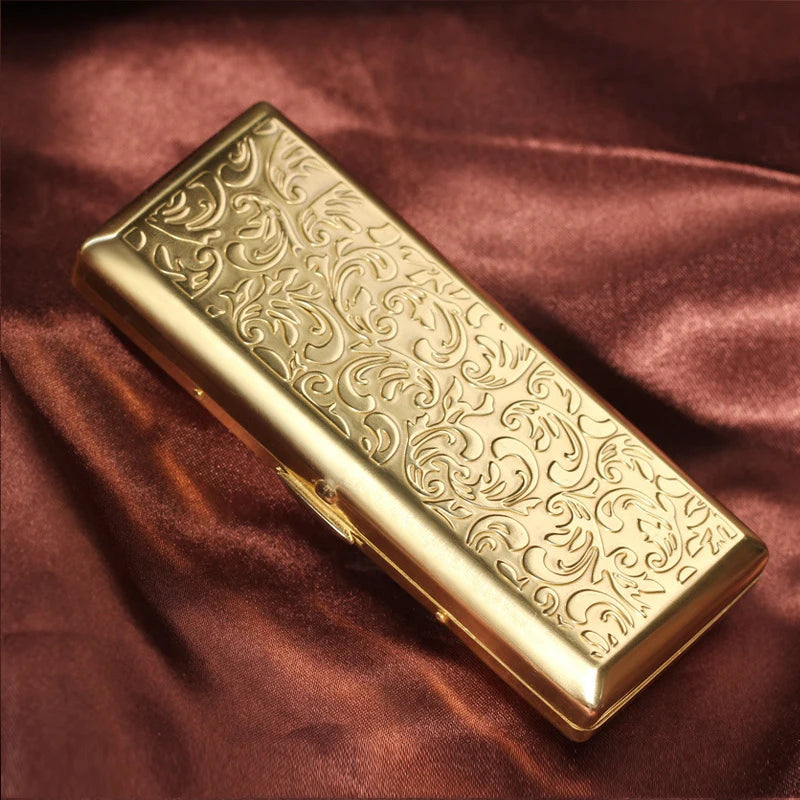 Female Embossed Slim Cigarette Case, Portable, Sealed, Waterproof, Smoking Accessories with Gifts Box, 10-14Pcs