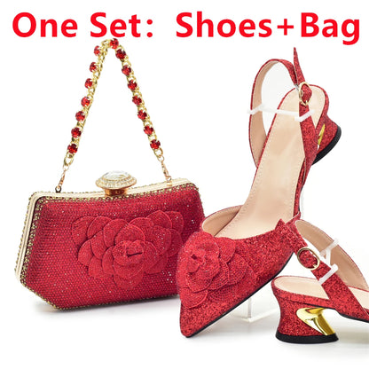 Chic and Elegant Woman Shoes and Bag with Rhinestone Shoe and Bag Set for Party in Women Nigerian Elegant Heeled Shoes for Women