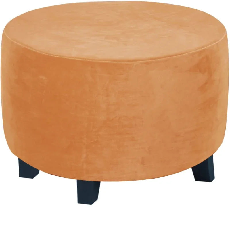 Real Velvet Plush Fabric Round Ottoman Slipcover Footstool Protector Covers Storage Stool Ottoman Covers