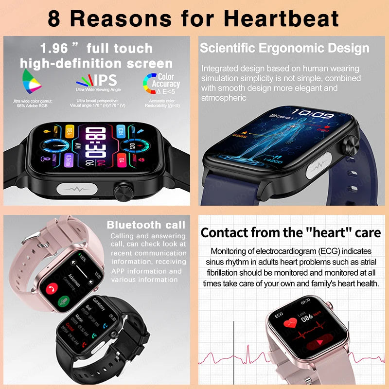 2024 New Medical Grade Smart Watch Men Blood Glucose Lipid and Uric Acid AI Diagnostic Detector Bluetooth Call Health Smartwatch