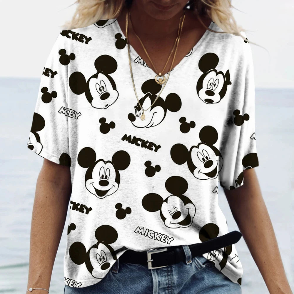 Disney Summer Women Minnie Mouse T-Shirt Fashion Mickey Mouse Tops Tees Casual Streetwear Female Daily Outfit Harajuku Clothing