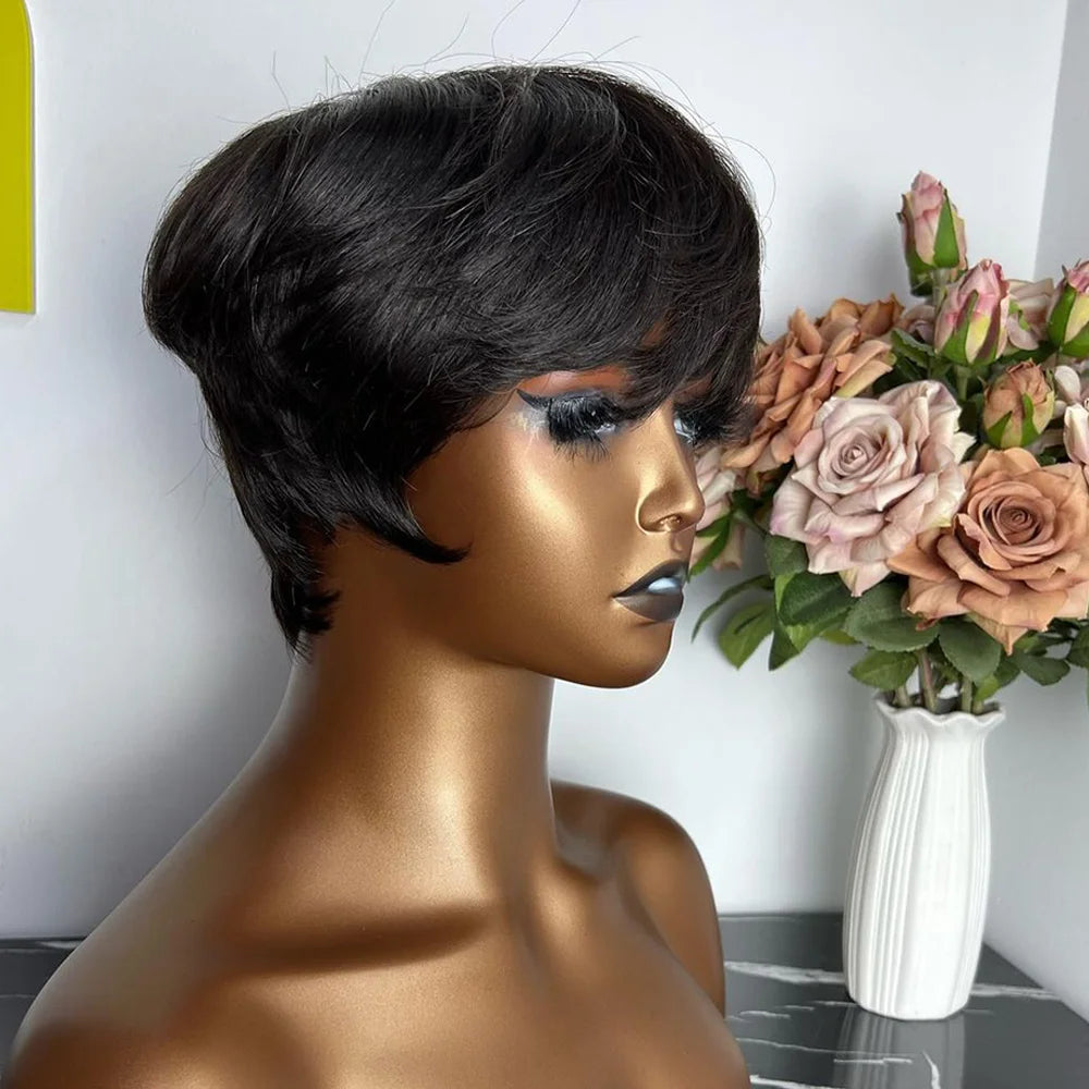 Short Pixie Cut Wig Human Hair For Black Women Machine Made Wigs With Bangs Short Wig Human Hair Wigs