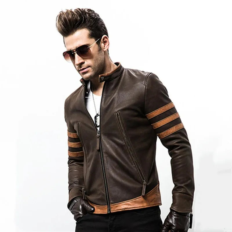 2023 Autumn Men's Zipper Leather Jacket Wolverine Casual PU Leather Locomotive Coat Logan Bomber Jacket Slim Coats