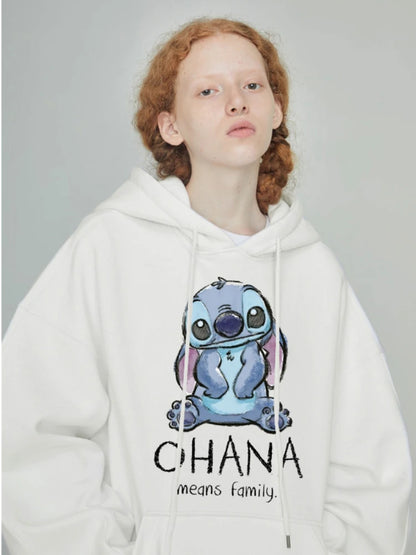 Disney Stitch Hoodies Women Harajuku Pullovers Cute Kawaii Casual Tops O-Neck Angel Print Hooded Sweatshirt Oversized Hoodie