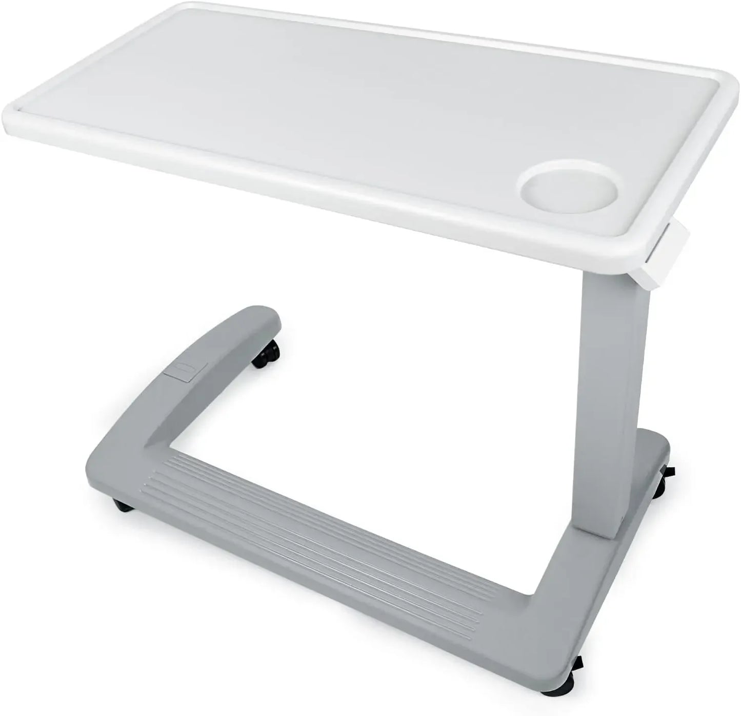 Medical Adjustable Bedside Table with Wheels (Hospital and Home Use), New Tabletop, Light Gray