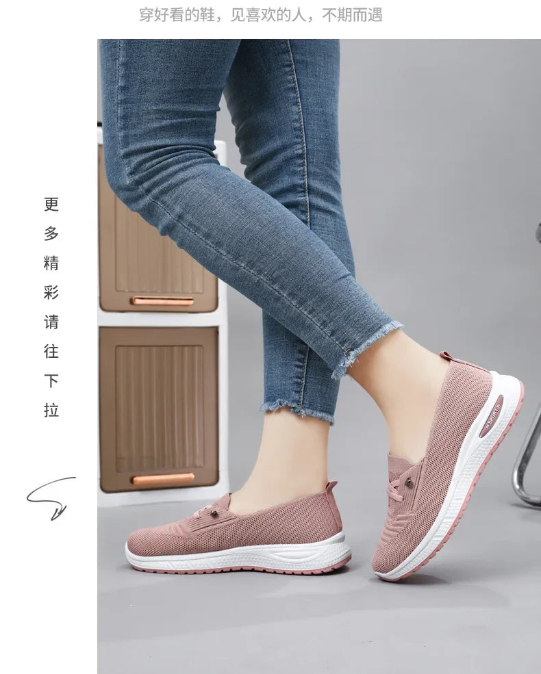 2024 Women's Casual Shoes Fashion Breathable Walking Flat Bottom Sports Shoes Women's Fitness Large Pink Women's Shoes 36-43