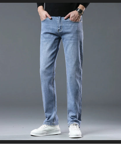 2024  Men's Workwear Jeans Classic Stretch Fabrics Loose Straight-leg Trousers Casual All-match Denim Pants Male