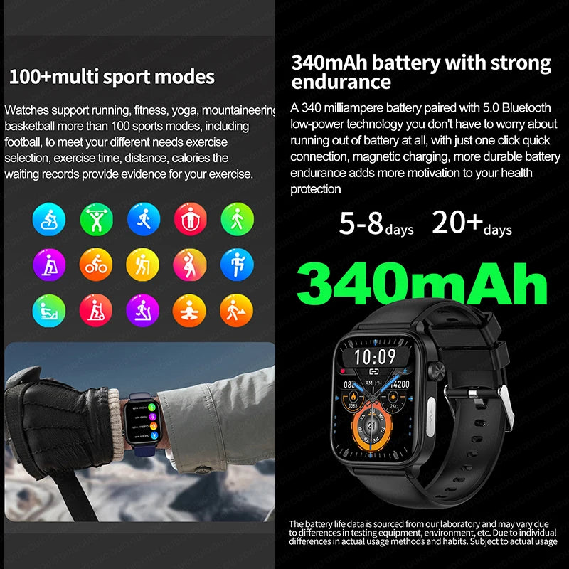 2024 New Medical Grade Smart Watch Men Blood Glucose Lipid and Uric Acid AI Diagnostic Detector Bluetooth Call Health Smartwatch