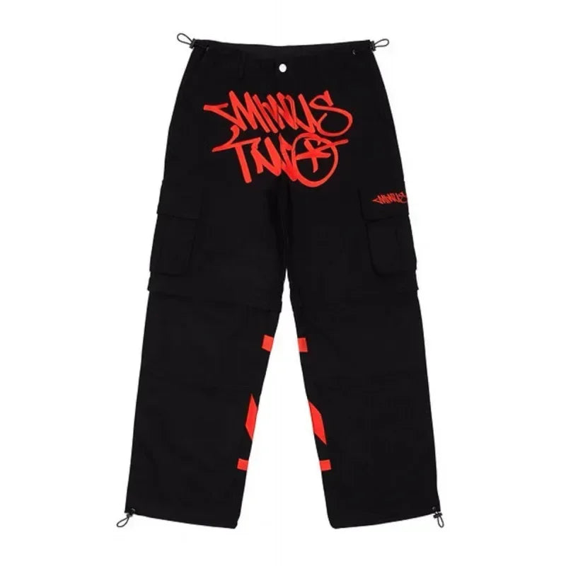 Minus Two Y2K Fashion street Pant Black Multiple pockets Cargo Pants Men Women High Waist Straight Joggers Baggy Sports Trousers