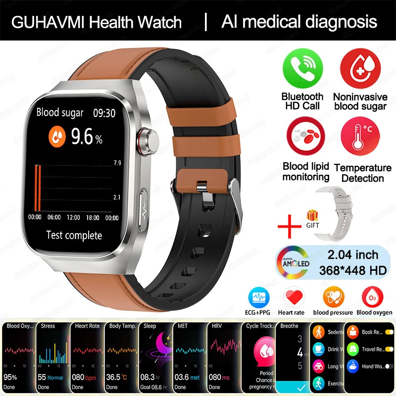 2024 New Medical Grade Uric Acid Blood Fat Smartwatch ECG Blood Glucose Heart Rate Blood Pressure Health Monitoring Smart Watch