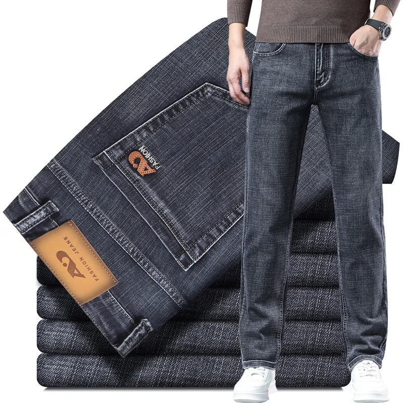 2024  Men's Workwear Jeans Classic Stretch Fabrics Loose Straight-leg Trousers Casual All-match Denim Pants Male