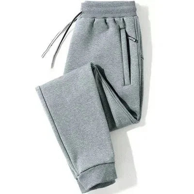 Fleece-Lined Men's Sweatpants Winter Loose-Fit Plus Size Thickened Casual Pants Zip-Up Straight-Leg Trousers Spring Autumn