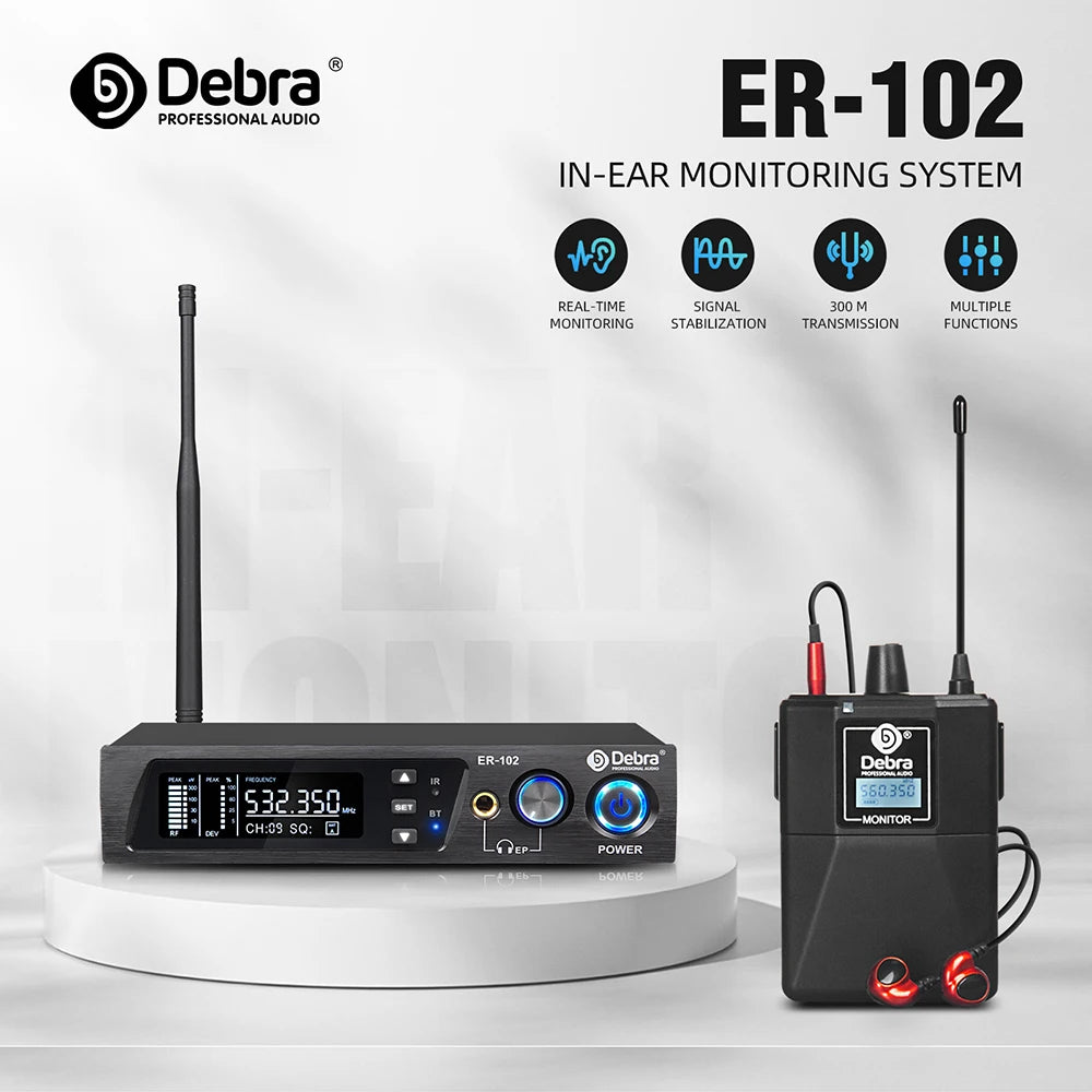 Debra ER102 UHF In Ear Monitor Wireless System With Multiple Professional Transmitter For Small Concerts And Home Theater.