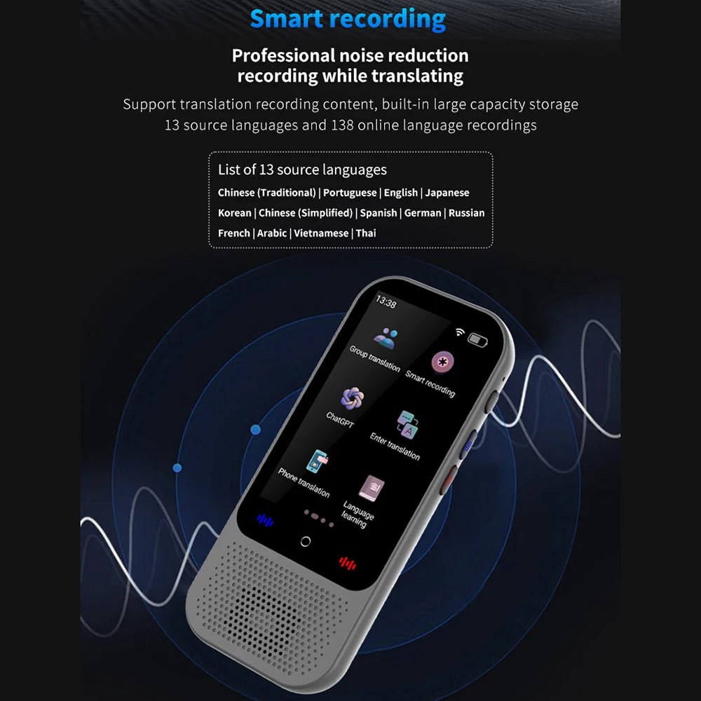 S80 Pro Portable Language Translator Device with 138 Languages Voice Translating 16 Offline Translation ChatGPT Function