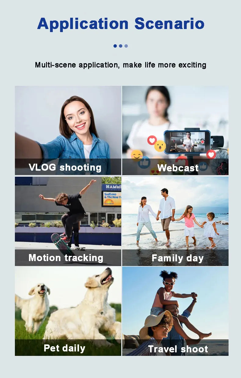 QAML The Newest F12 APP function 3-Axis Handheld Gimbal Optional AI Face Smart Tracking Smartphone Stabilizer with fill light