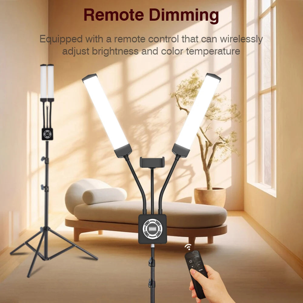 Flexible 4-Arms/Dual-arm LED Video Light Photography Fill Light 3200K-5600K with Metal Light Stand for Makeup Live Streaming