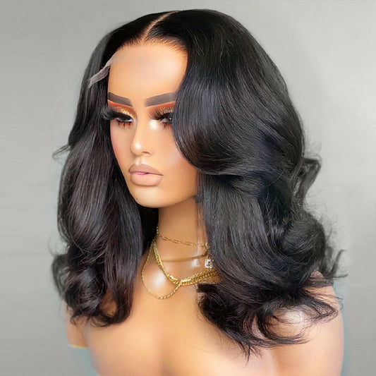 4x6 Glueless Short Bob Wigs Body Wave Lace Front Human Hair Wigs Brazilian Natural Black Color Water Wave Closure Wig For Women