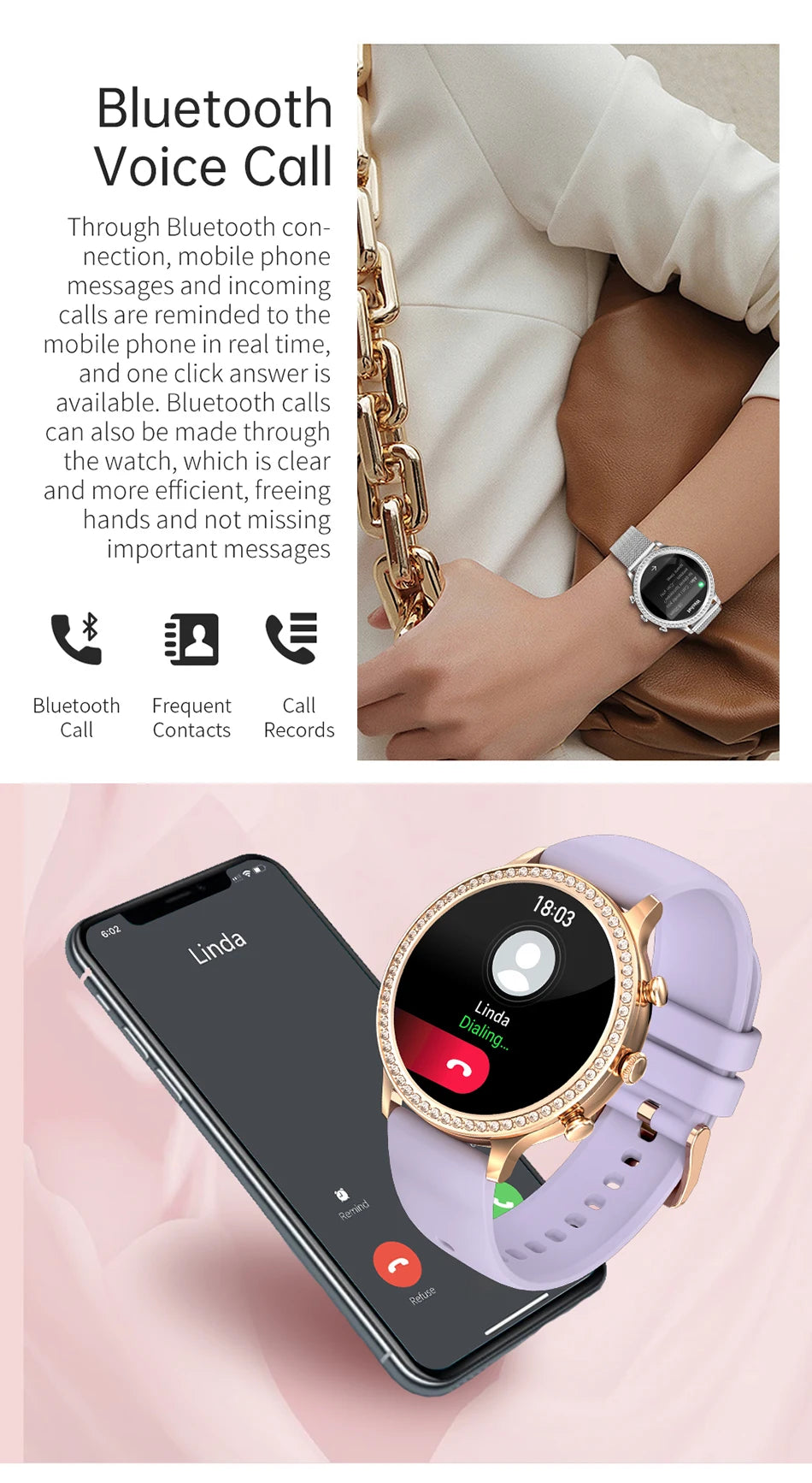 LIGE Fashion Smart Watch For Lady Bluetooth Call Blood Pressure DIY Custom Dial Sport Bracelet Waterproof Men Smartwatch Women