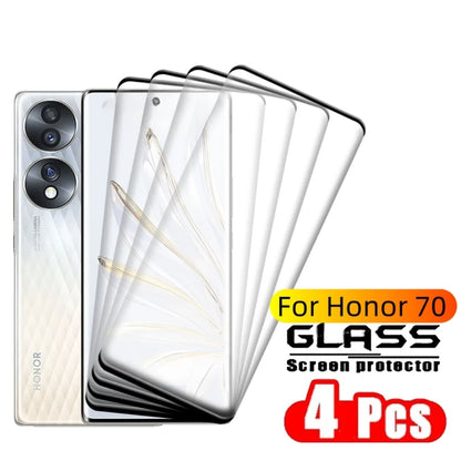 4PCS For Honor 70 Glass Honor 70 Tempered Glass Protective 9H HD Full Cover Curved For Screen Protector Huawei Honor 70 Honor70