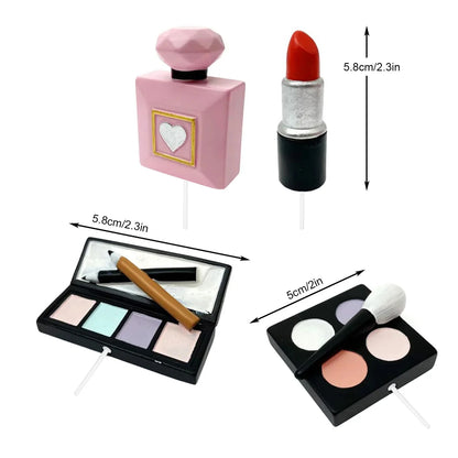 Makeup Cake Topper Lipstick Perfume Bottle Eye Shadow Blush Makeup Cake Decorations for Bridal Shower Women Makeup Themed Party