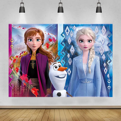 Disney "Frozen" Background Anna Elsa Princess Theme Backdrop Children's Birthday Party Decoration Baby Shower Party Props Banner