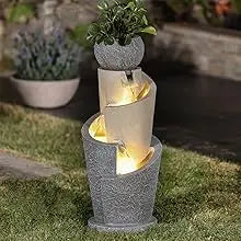 Resin Cascading Spiral Outdoor Patio Garden Fountain with Lights Waterfalls Backyard Deck Home Lawn Porch House Outdoor