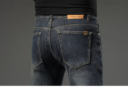 2025 New In Winter Fleece  Warm Jeans Thick Straight  Slim Fit Stretch Fashion Brand Casual Jean Baggy Vintage