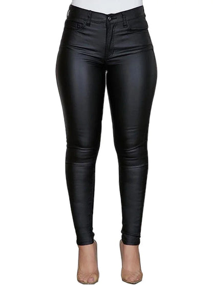 Fashion New Women PU Leather Pants Black Sexy Stretch Bodycon Trousers Women High Waist Solid Color Long Casual Pencil Pants