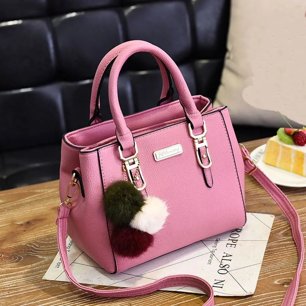 Ladies Fashion Handbag Shoulder Purse Women Crossbody Leather Tote Bag With Hairball Pendant Luxury Messenger Bag